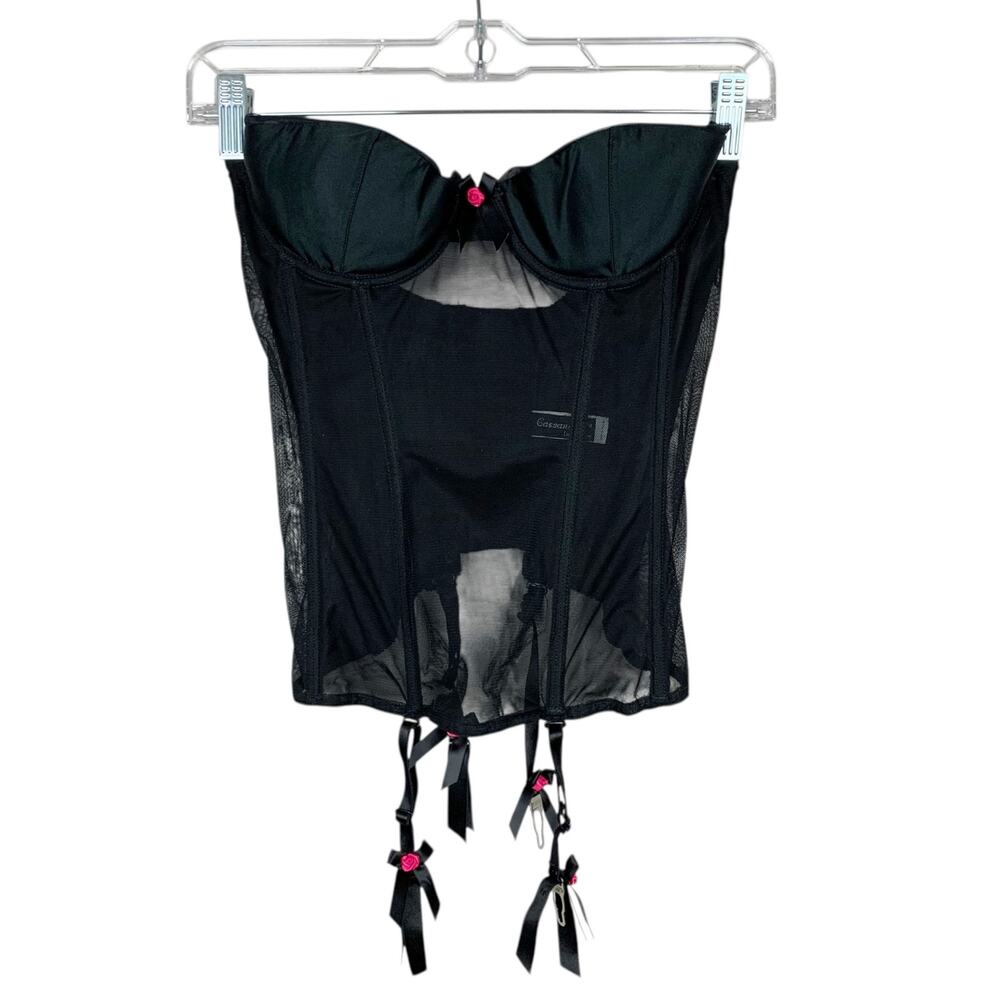 Cassandra Intimates Corset Black Strapless Garter Straps Flowers Size 34B